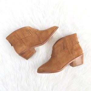 Joie "Cassandra" Honeymustard Suede Fringe Boots